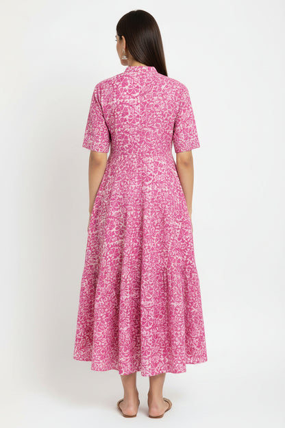 Priya Pink Hand Block Printed Cotton Dress
