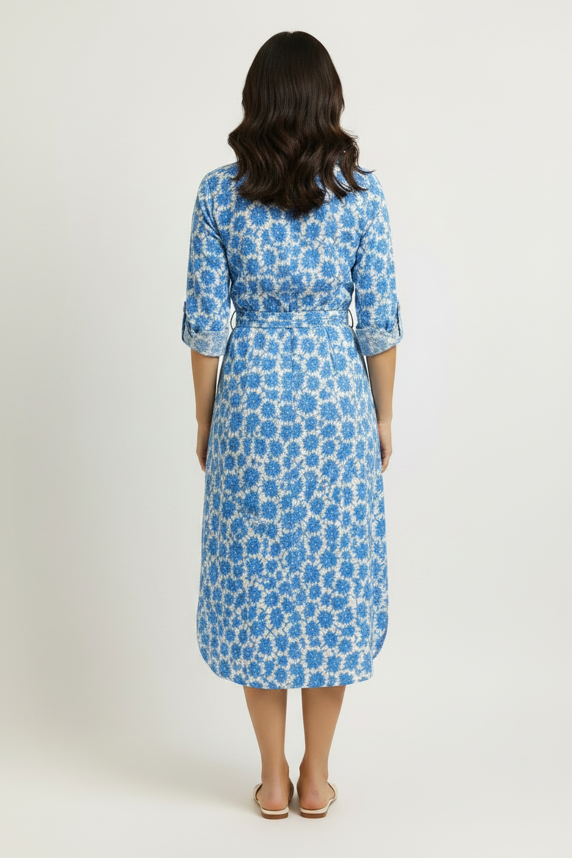 Azure Sky Blue Dabu Cotton Shirt Dress