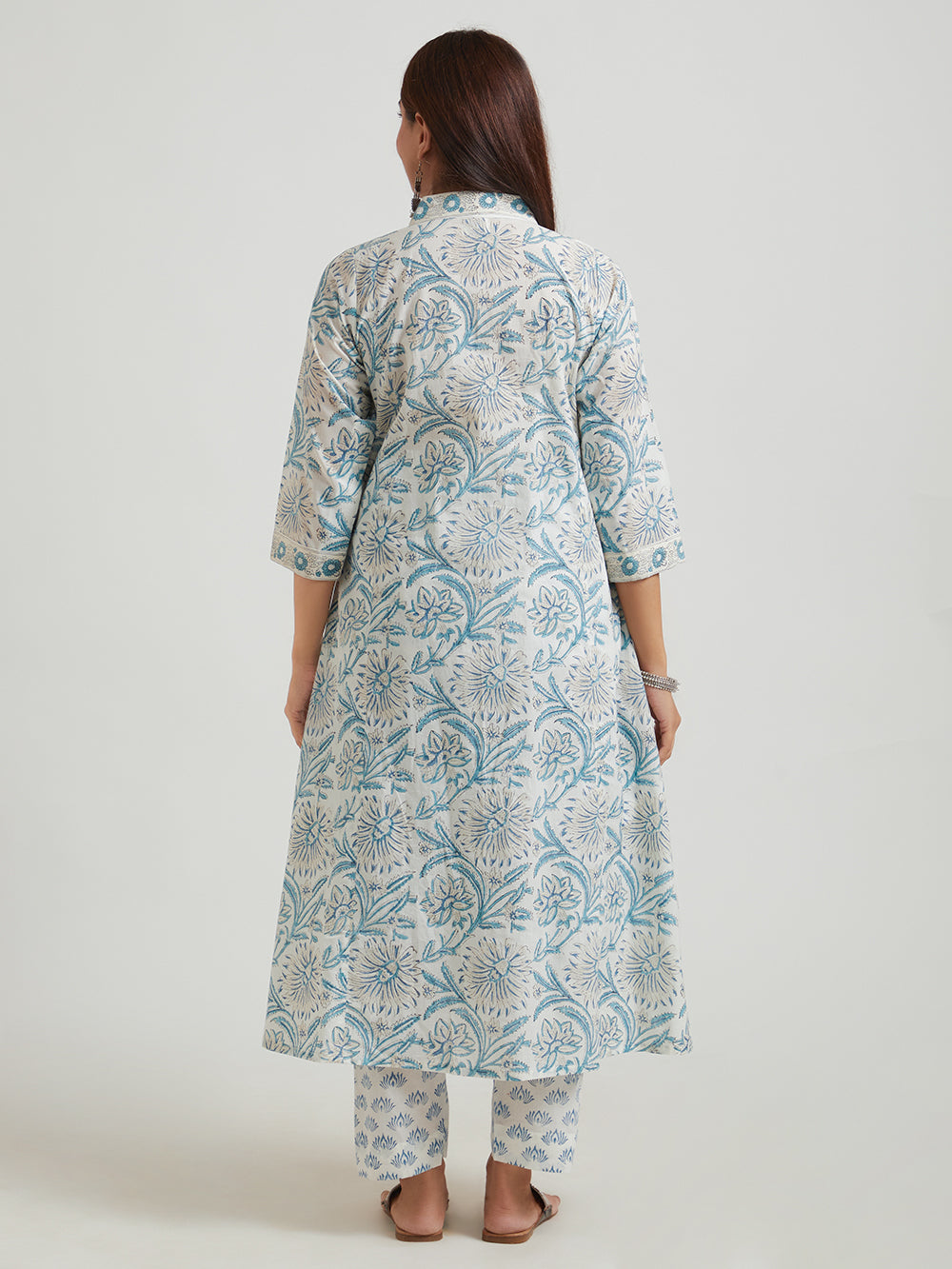 Hand Block Printed Cotton Suit Set- Powder Blue ( 3 Piece )