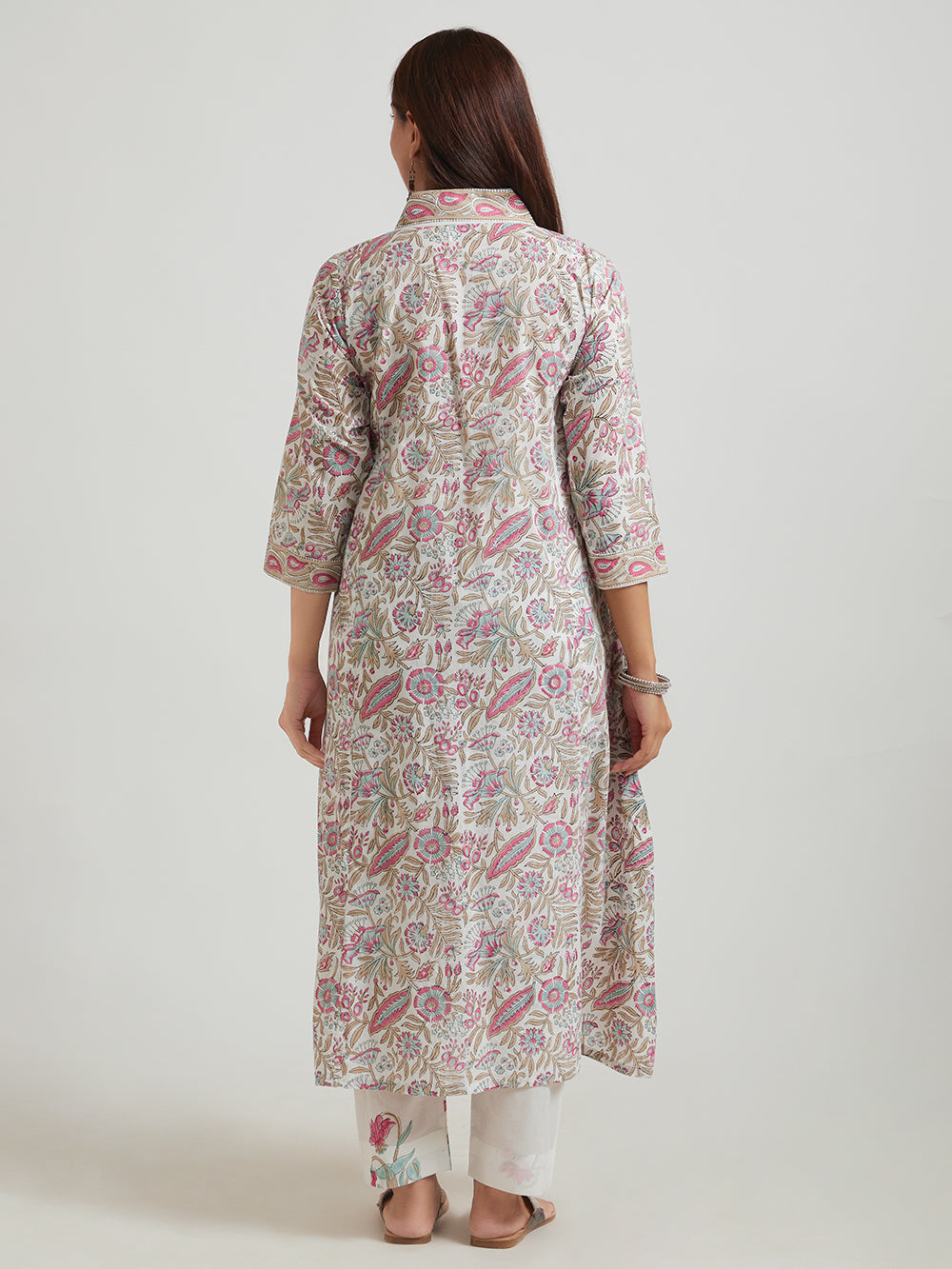 Hand Block Printed Cotton Suit Set- Multicoloured Floral (3 piece )