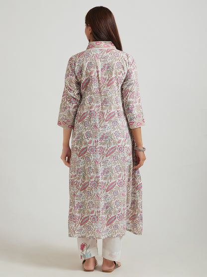 Hand Block Printed Cotton Suit Set- Multicoloured Floral (3 piece )
