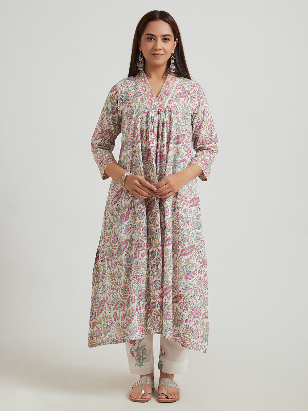 Hand Block Printed Cotton Suit Set- Multicoloured Floral (3 piece )