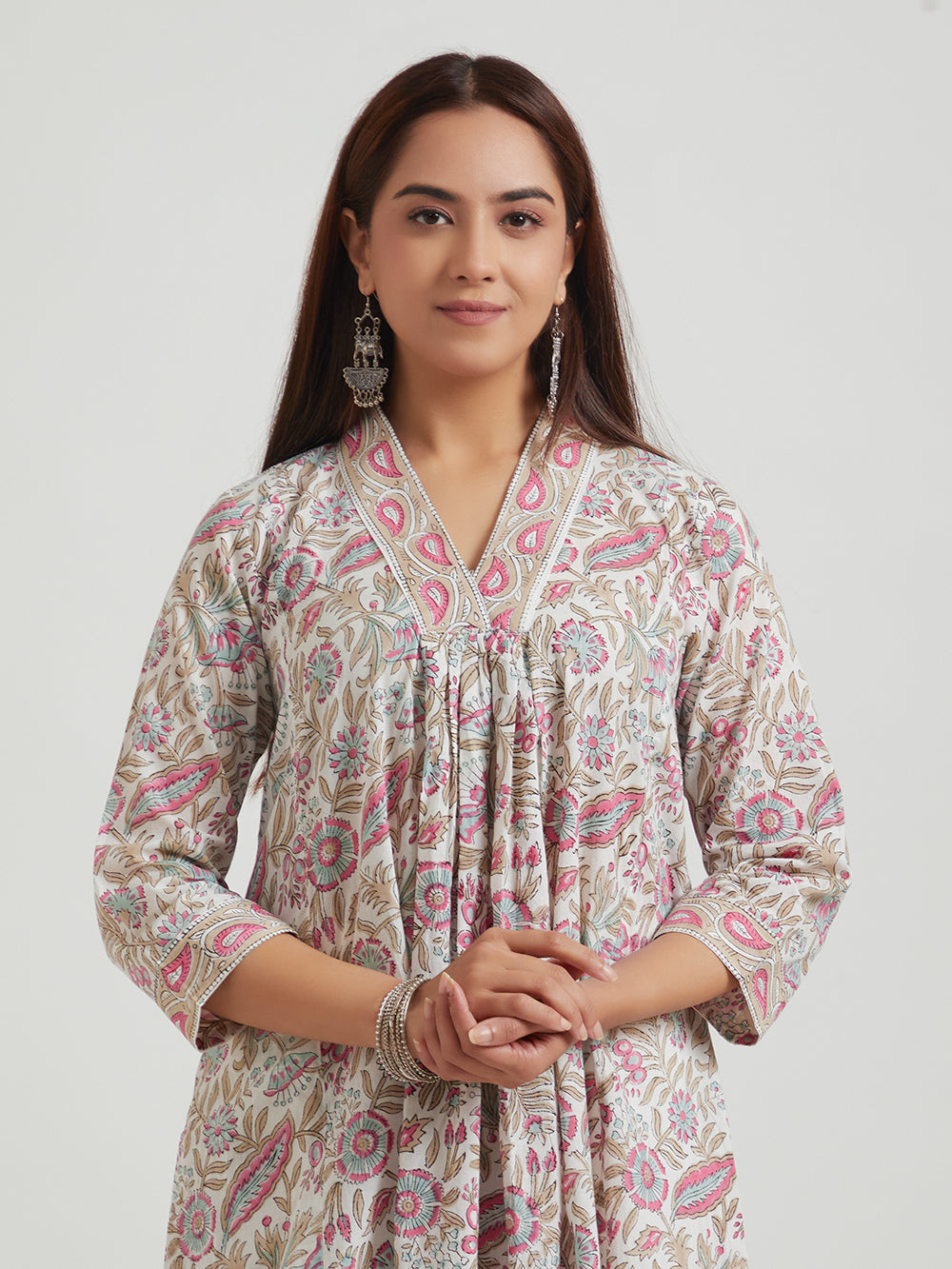 Hand Block Printed Cotton Suit Set- Multicoloured Floral (3 piece )