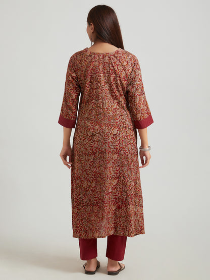 Kalamkari Cotton Kurta- Maroon Floral