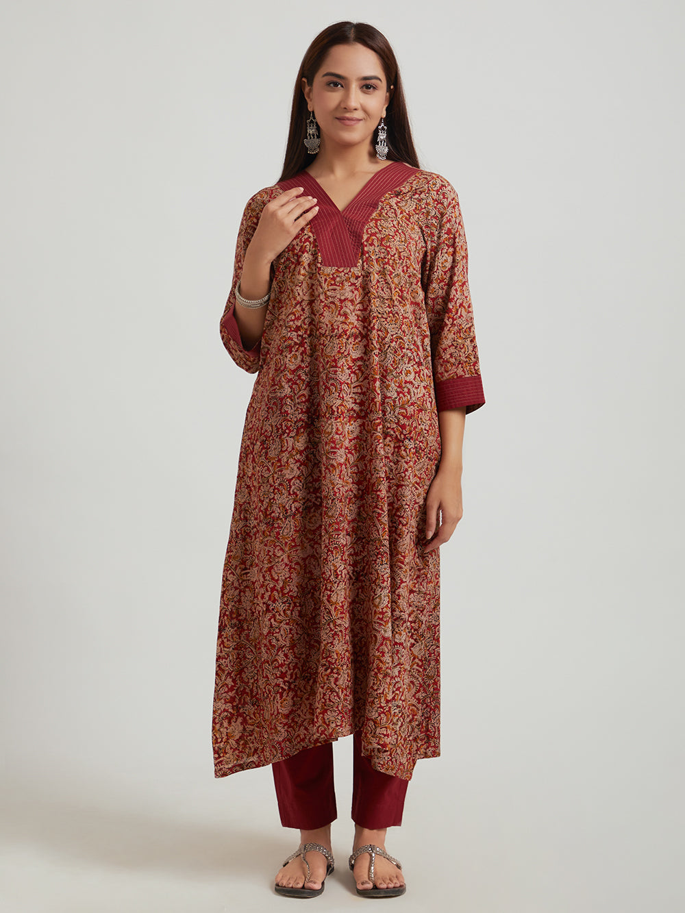 Kalamkari Cotton Kurta- Maroon Floral