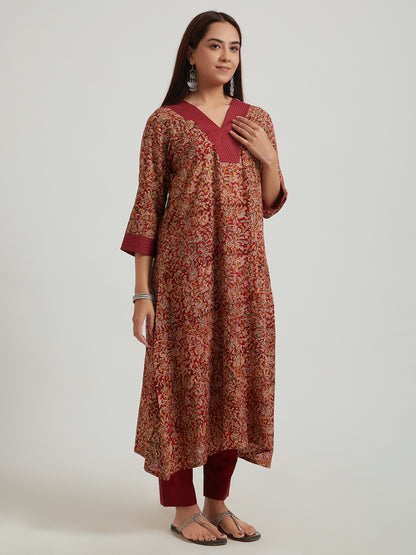Kalamkari Cotton Kurta- Maroon Floral