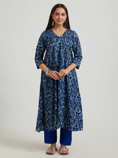Flex Cotton Kurta- Navy Bue Geometric