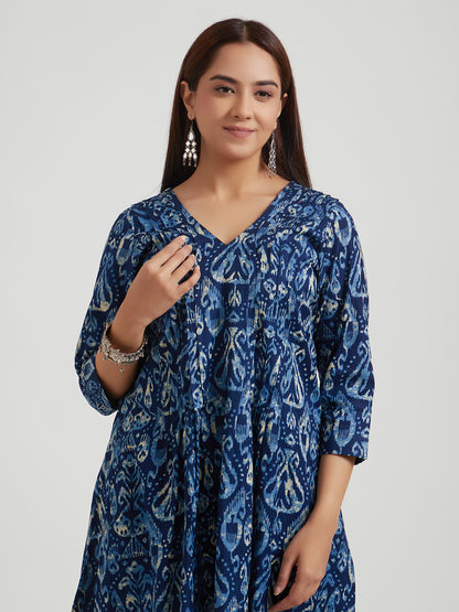 Flex Cotton Kurta- Navy Bue Geometric