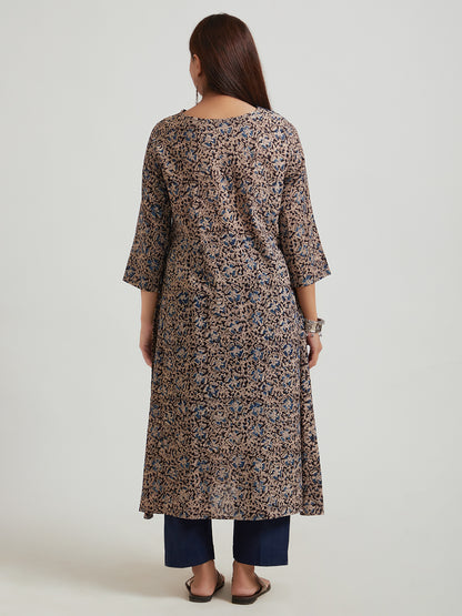Kalamkari Cotton Kurta- Blue Floral
