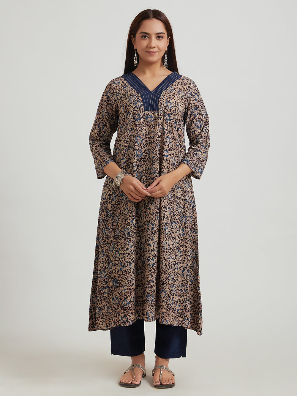 Kalamkari Cotton Kurta- Blue Floral