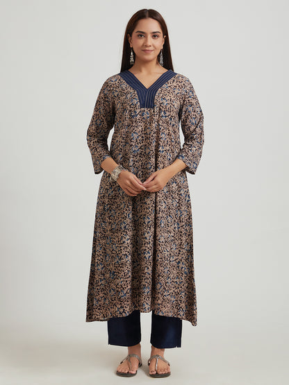 Kalamkari Cotton Kurta- Blue Floral