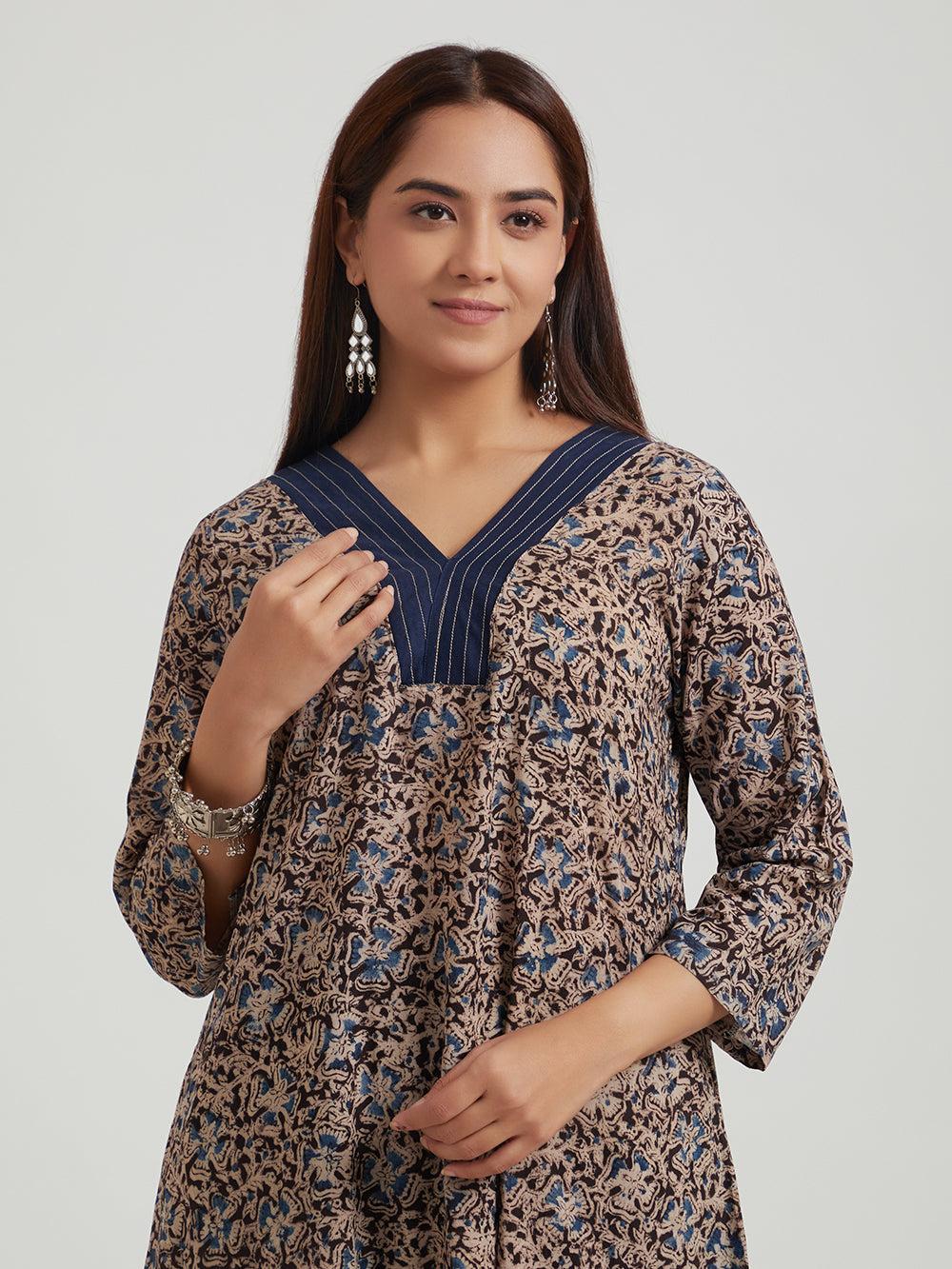 Kalamkari Cotton Kurta- Blue Floral