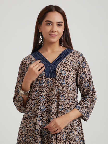 Kalamkari Cotton Kurta- Blue Floral