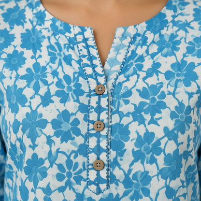 Azure Sky Blue Dabu Cotton Shirt Dress
