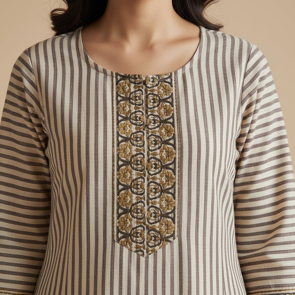 Meeta's Arha Black Striped Hand Block Printed Cotton 2 Piece Suit Set- Close Up View