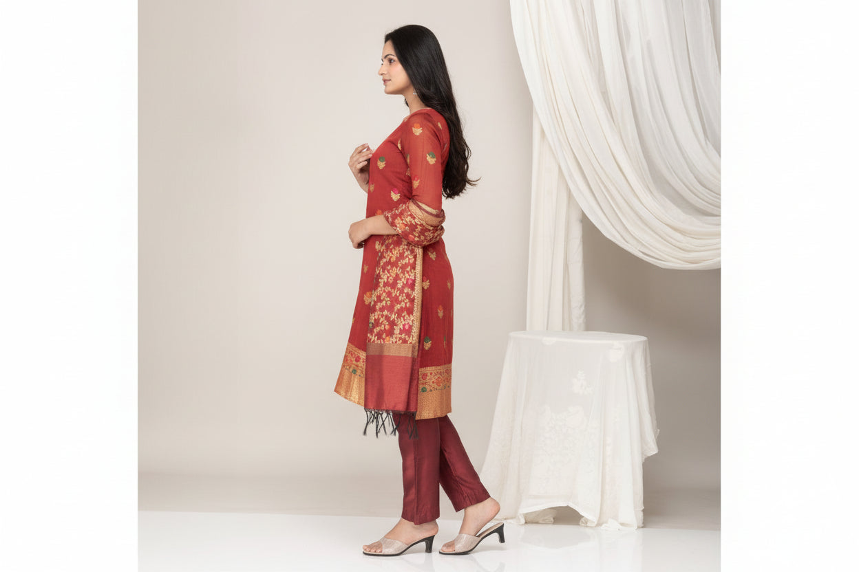 Maroon Banarasi  Kurta Set