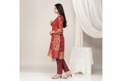 Maroon Banarasi  Kurta Set