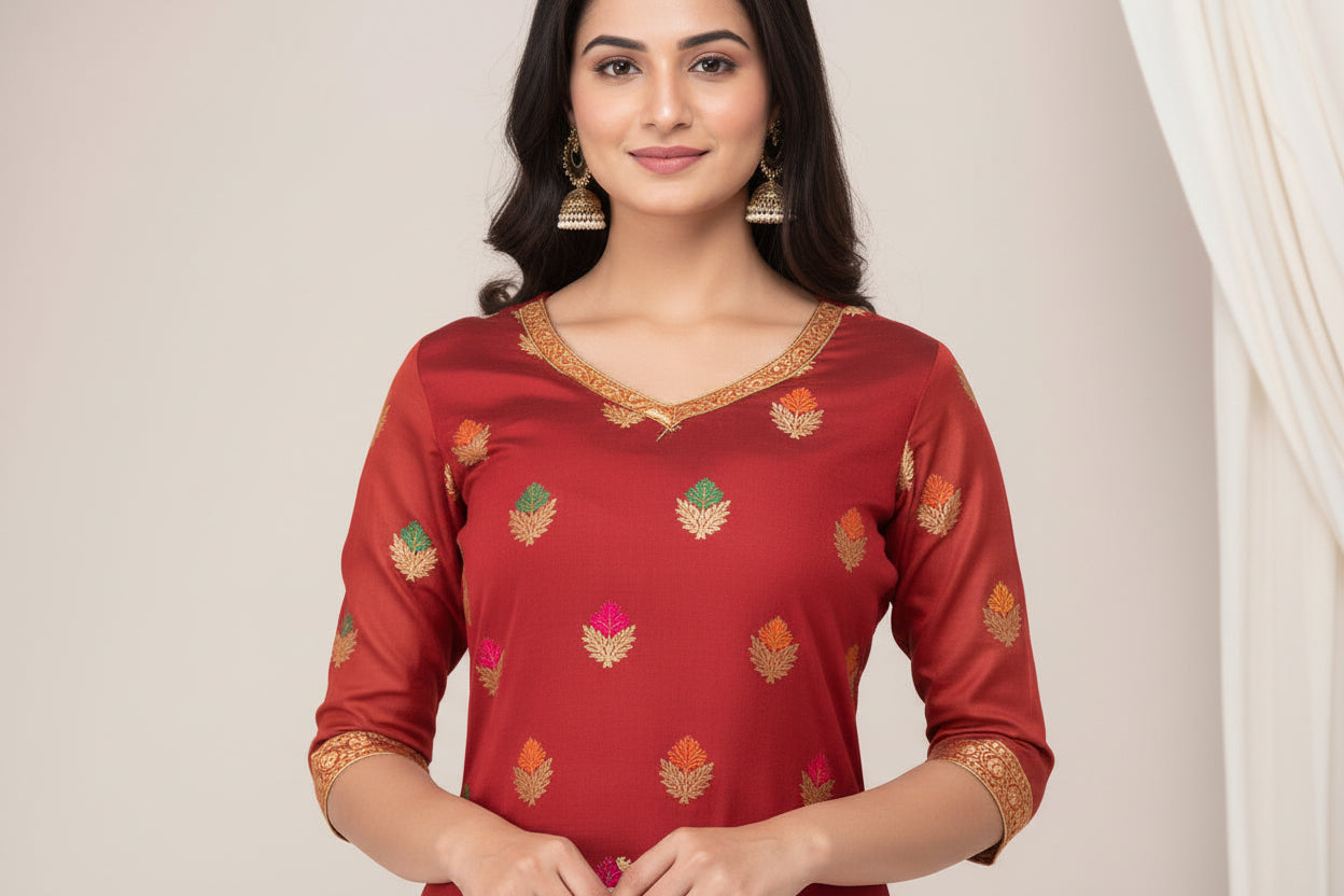 Maroon Banarasi  Kurta Set