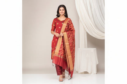 Maroon Banarasi  Kurta Set
