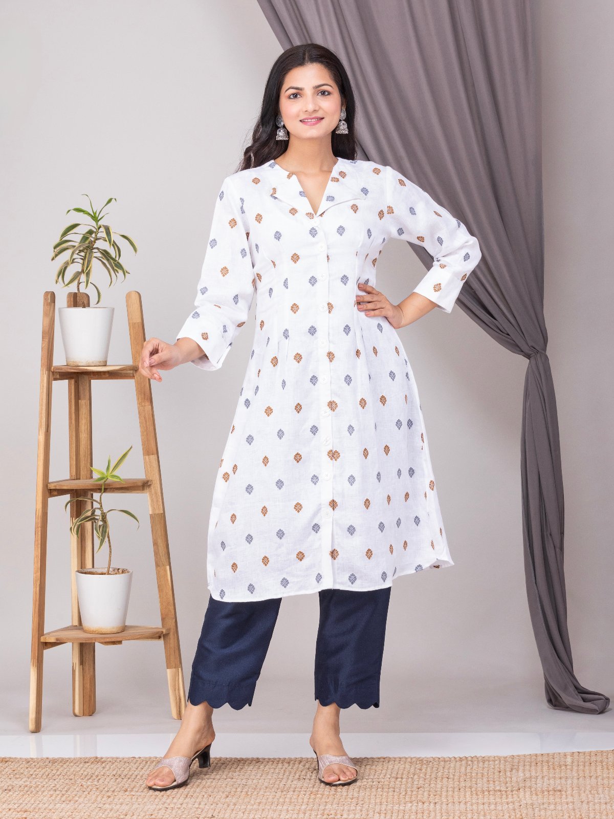 White Silk Linen A-Line Kurta