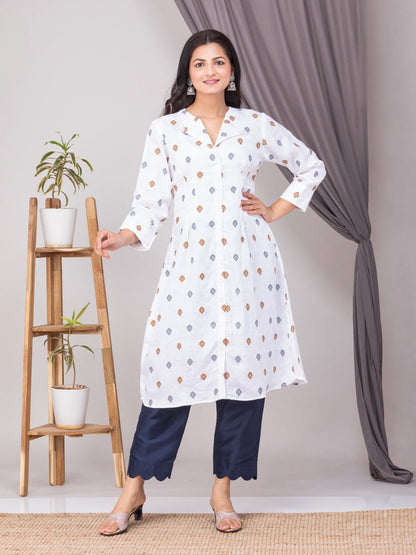 White Silk Linen A-Line Kurta