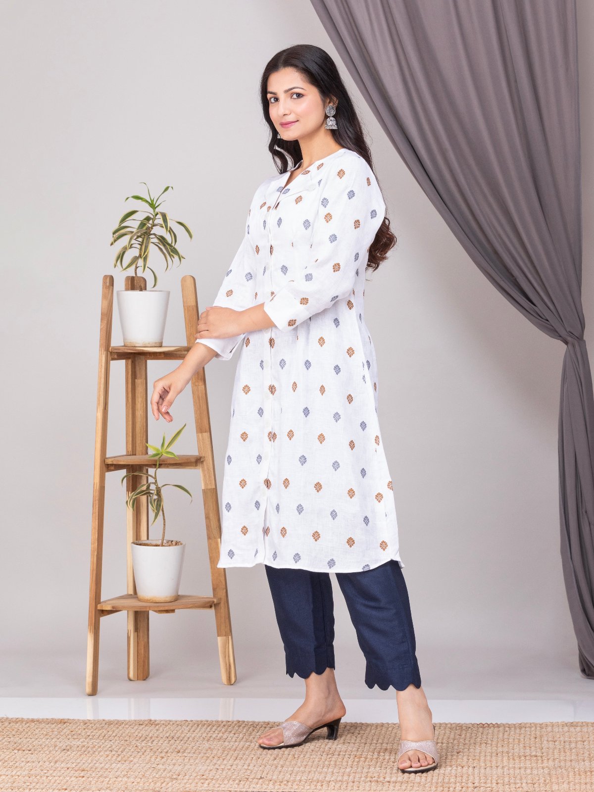White Silk Linen A-Line Kurta