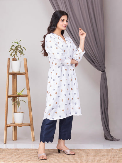 White Silk Linen A-Line Kurta