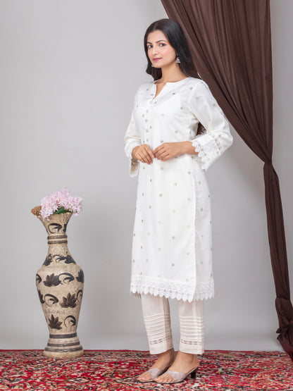 Ivory Organza silk kurta With Pants-Set of 2