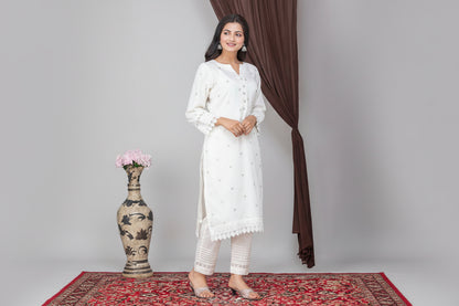 Ivory Organza silk kurta With Pants-Set of 2