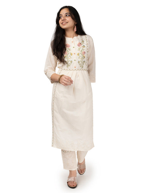 Eshani Ivory Embroidered Cotton Co-ords
