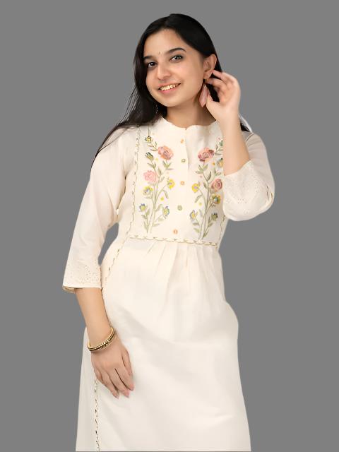 Eshani Ivory Embroidered Cotton Co-ords