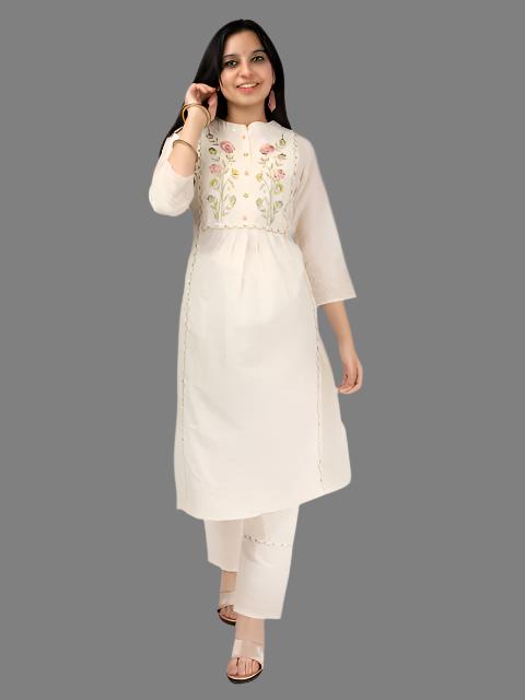 Eshani Ivory Embroidered Cotton Co-ords