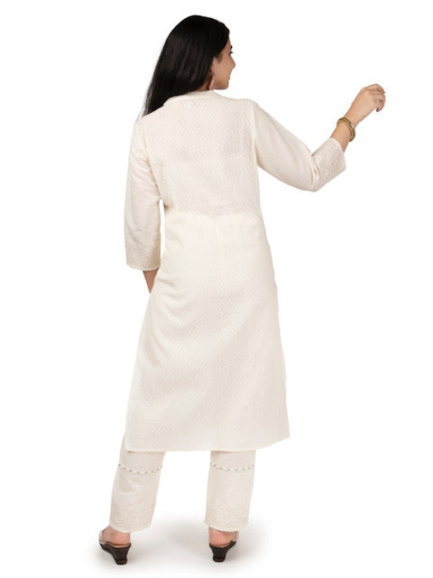 Eshani Ivory Embroidered Cotton Co-ords