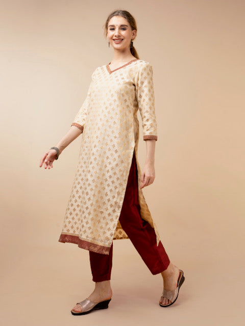 Bhavya Beige  Banarasi Suit- Set Of 3