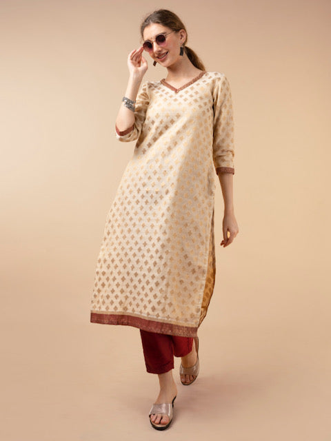 Bhavya Beige  Banarasi Suit- Set Of 3