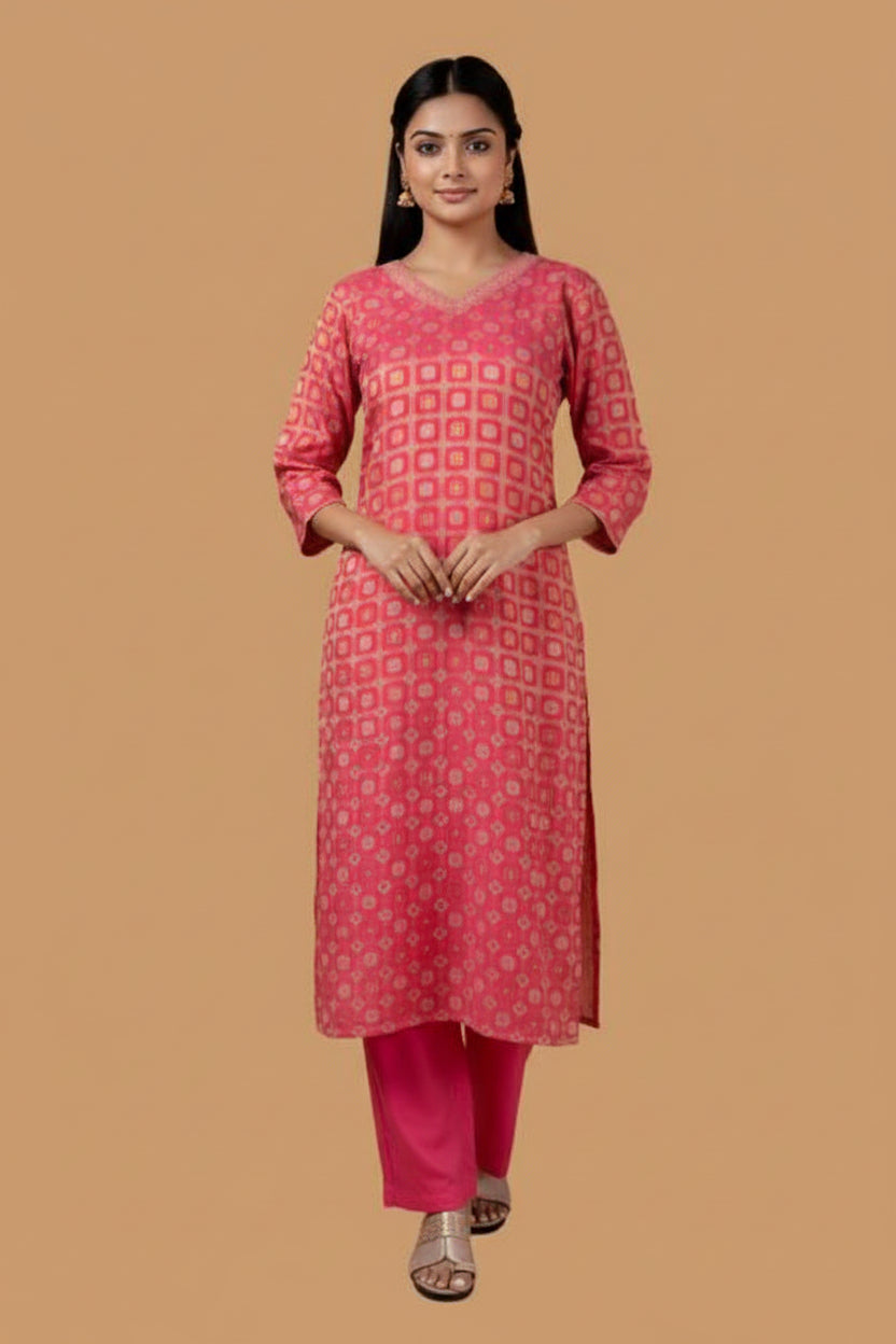 Mulberry Silk Suit Set ( 3 piece)- Barbie Pink