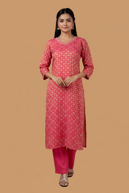 Mulberry Silk Suit Set ( 3 piece)- Barbie Pink