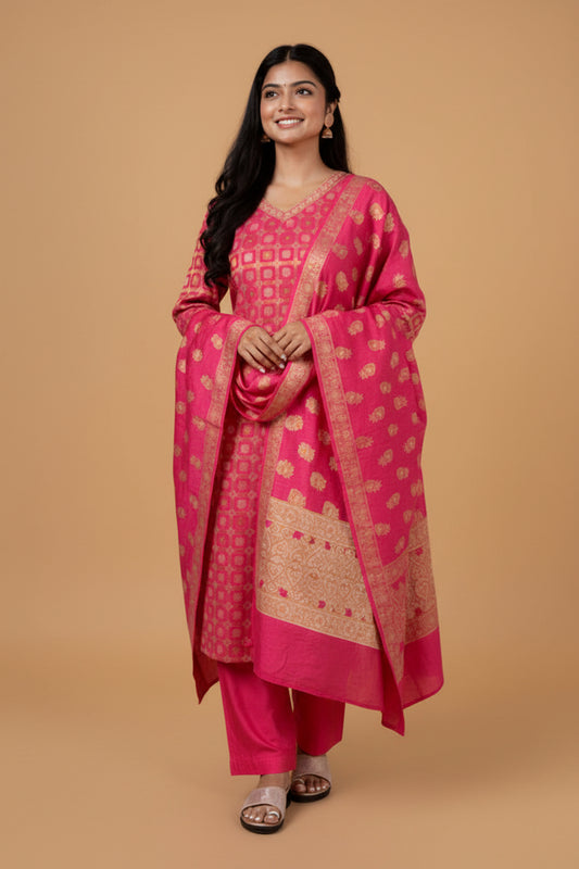 Mulberry Silk Suit Set ( 3 piece)- Barbie Pink