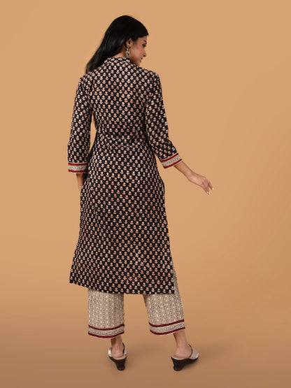 Atithi Black Hand Block printed  Cotton kurta set - set of 3