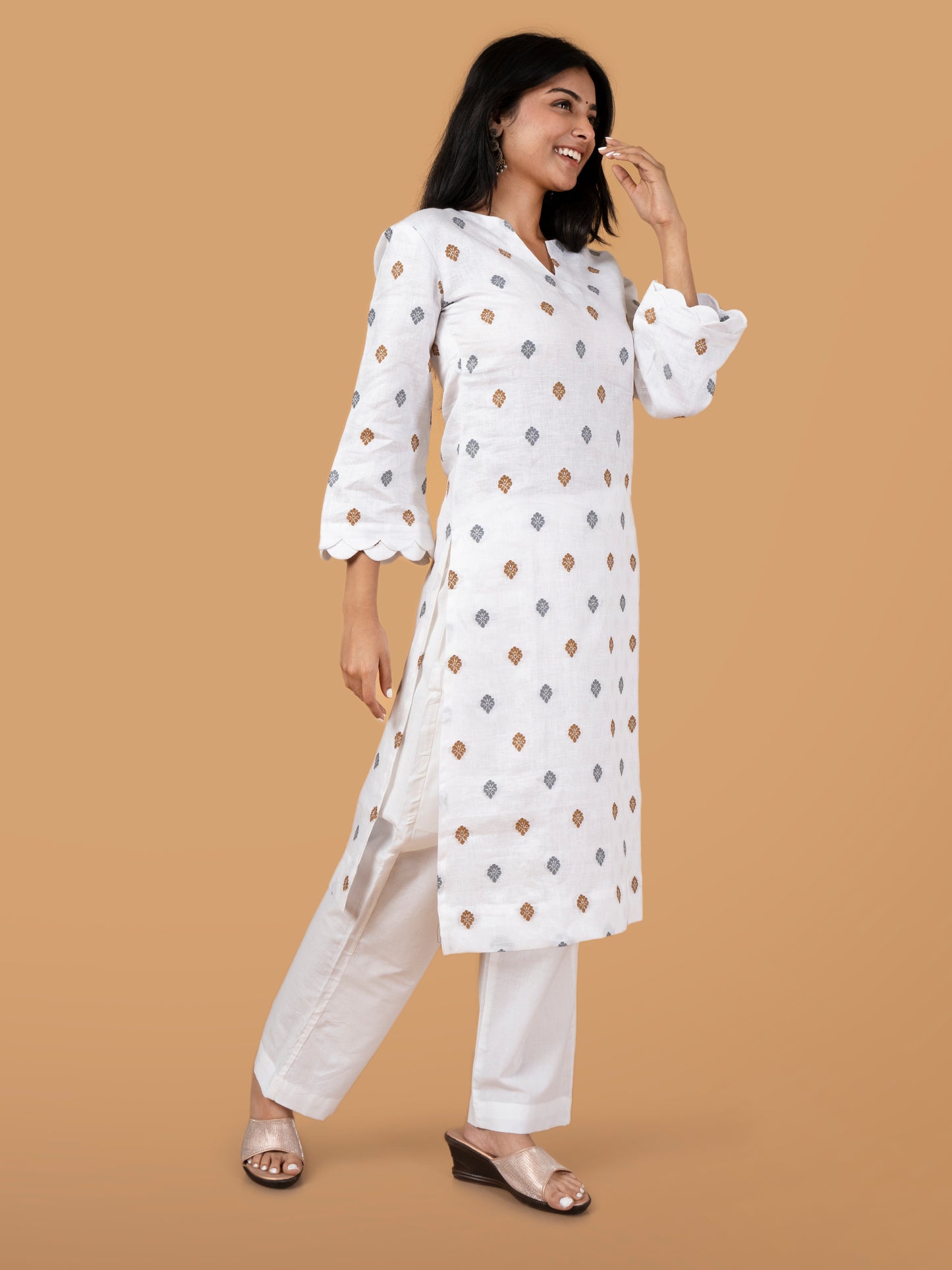 White Silk Linen Kurta