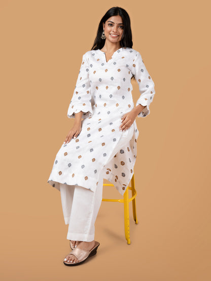 White Silk Linen Kurta