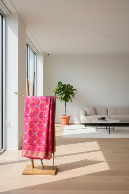 Cotton Silk Dupatta- Bright Pink Zari