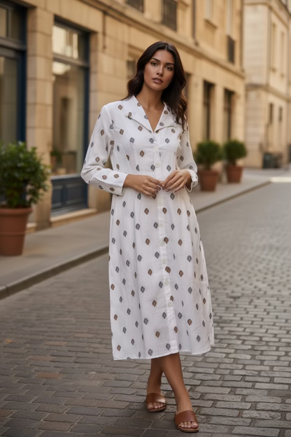 Silk Linen Blend dress- White Floral