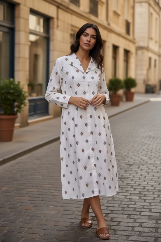 Silk Linen Blend dress- White Floral