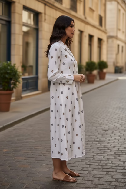 Silk Linen Blend dress- White Floral