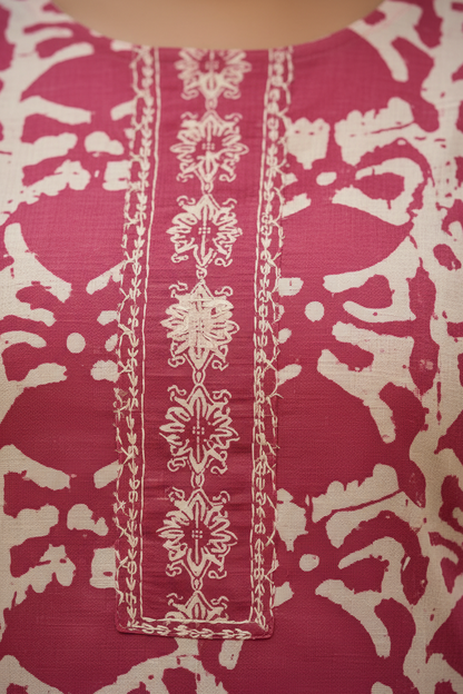 Hand Block Printed Cotton Suit  Set  - Pink Floral  ( 2 Piece )