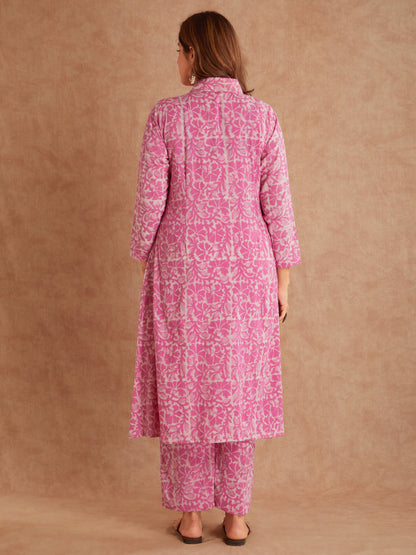 Payal Barbie Pink Hand Block Printed  Suit Set( 2 piece)- Back View