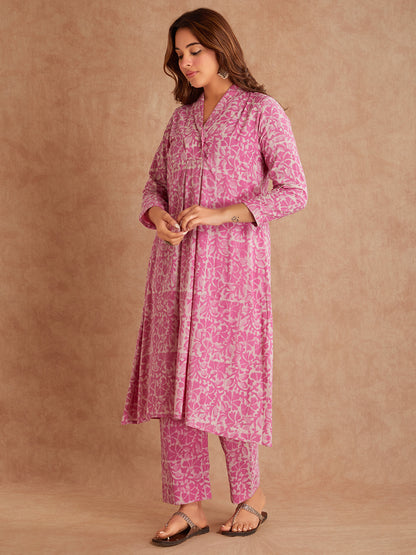 Payal Barbie Pink Hand Block Printed  Suit Set( 2 piece)- Side View