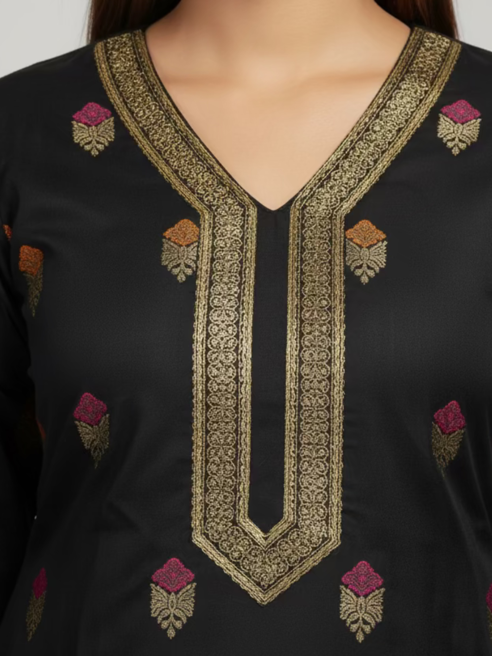 Banarasi Silk Blend Suit Set- ( 3 Piece) Black  Zari