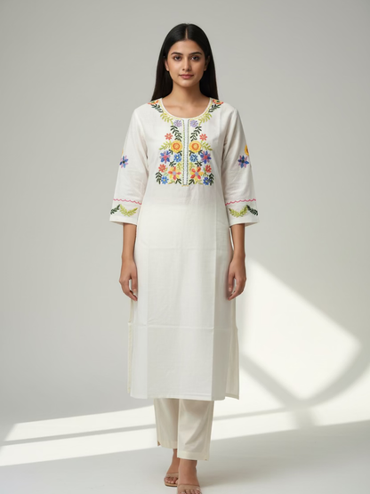 Dola Silk Kurta- Ivory Embriodered